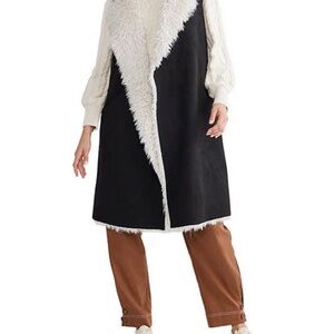 Talisman Faux Black Shearling Long Vest-NWT
